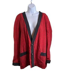 Vintage 80’s GoSilk Women's Long Black Red Check‎ Jacket Size 3X Retro Slouchy